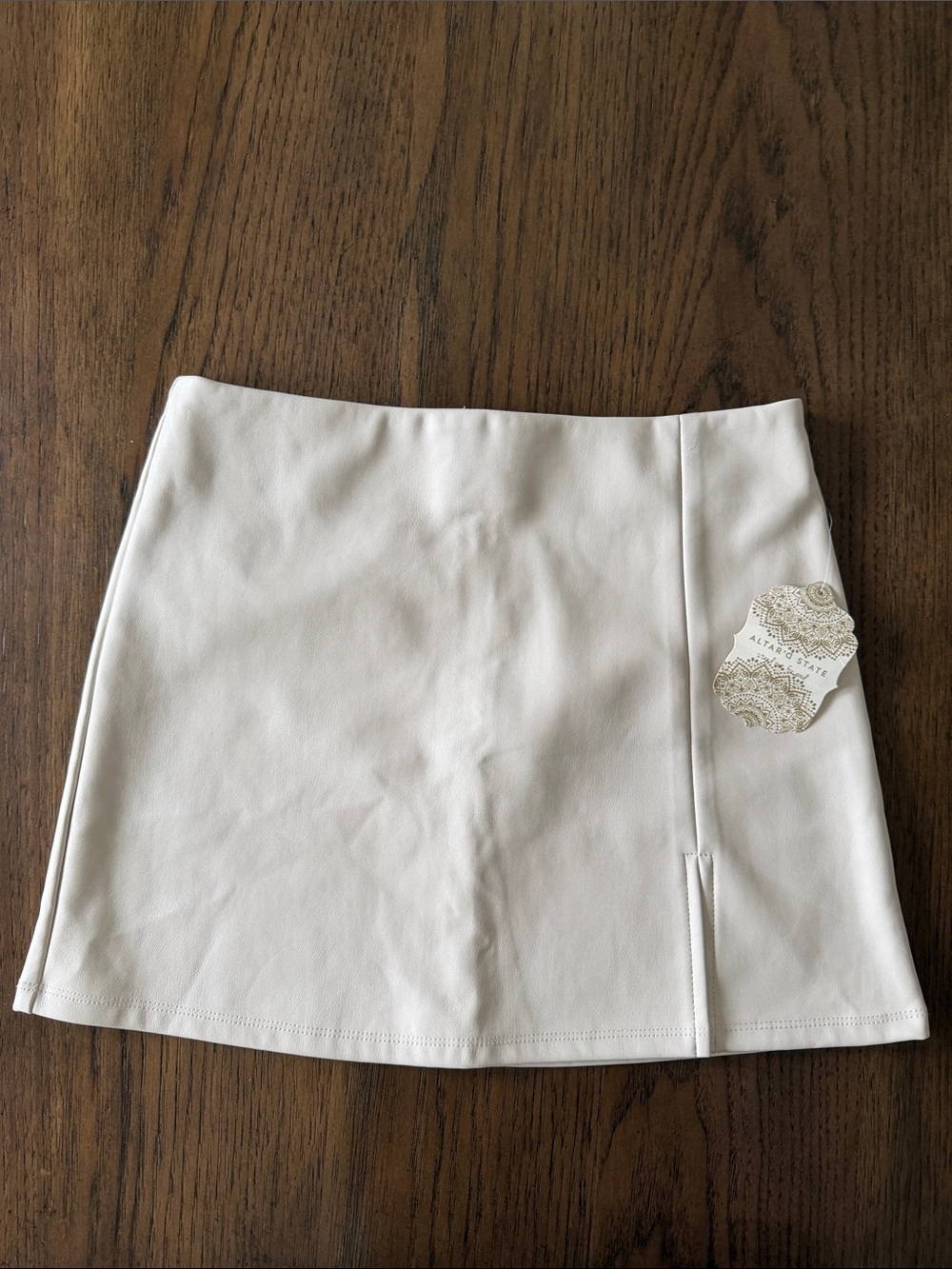 Altar'd State Cream Faux Leather Mini Skirt